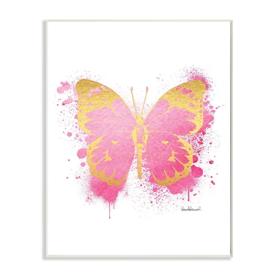 Stupell Industries Hot Pink Pop Butterfly Glam Paint Splatter Wall Plaque by Amanda Greenwood