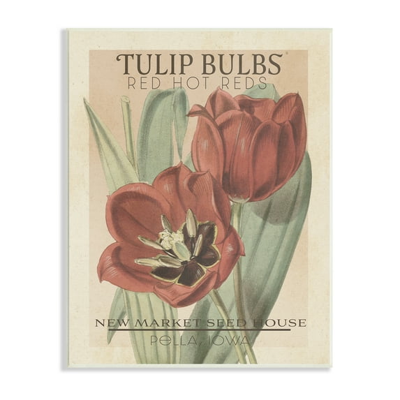 Stupell Industries Hot Red Tulip Bulbs Antique Floral Seed Packet Botanical & Floral Painting Unframed Art Print Wall Art, 10 x 15