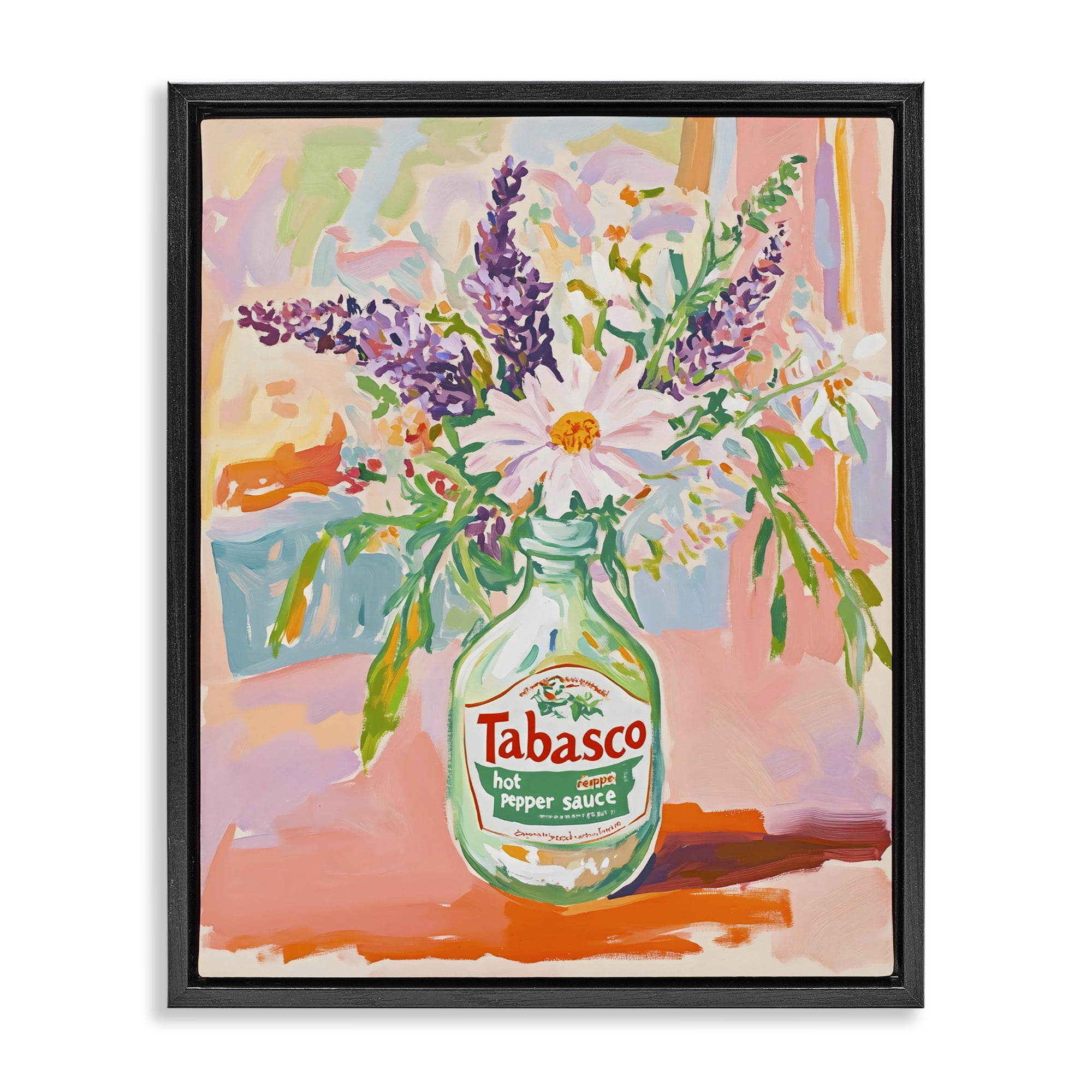 Stupell Industries Hot Sauce Bottle Bouquet Black Framed Floater Canvas Wall Art, design by The Prints Vibe