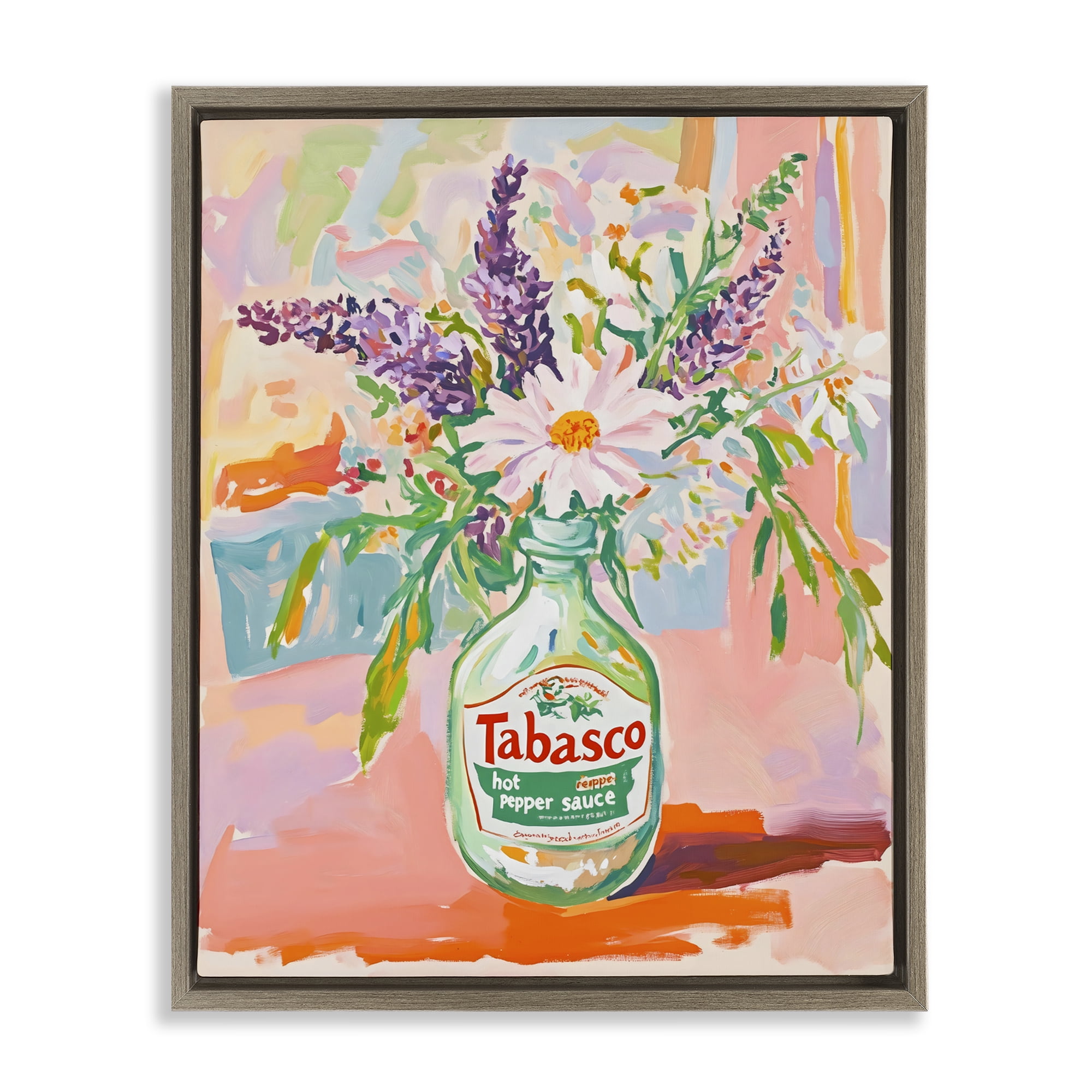 Stupell Industries Hot Sauce Bottle Bouquet Brown Framed Floater Canvas Wall Art, design by The Prints Vibe