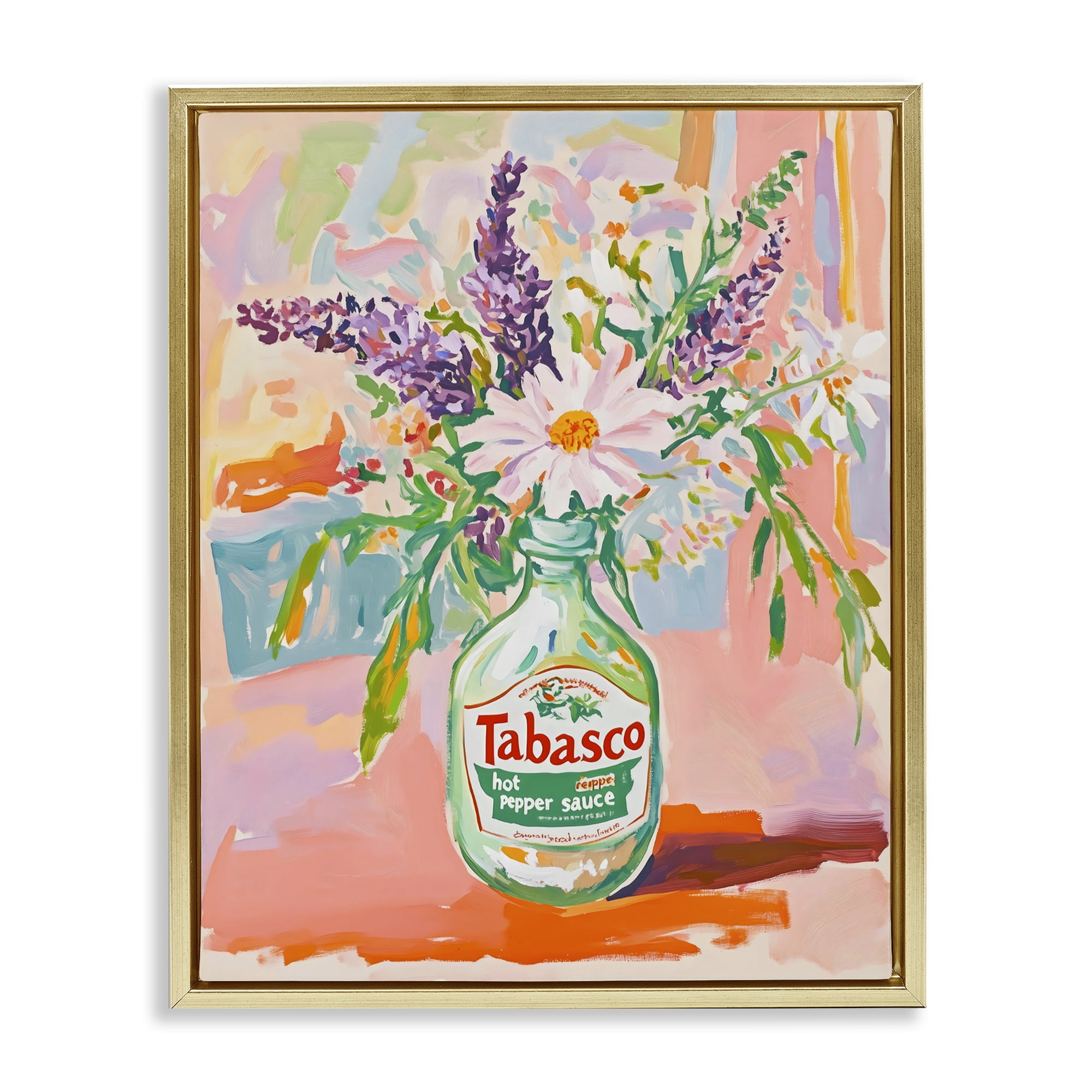 Stupell Industries Hot Sauce Bottle Bouquet Gold Framed Floater Canvas Wall Art, design by The Prints Vibe