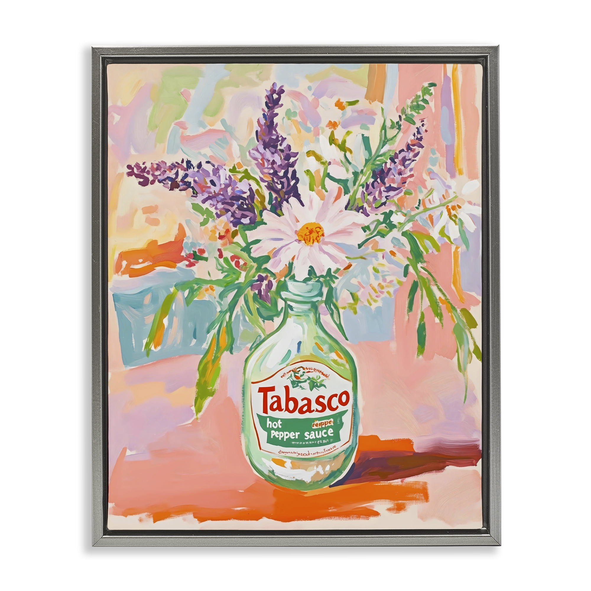 Stupell Industries Hot Sauce Bottle Bouquet Gray Framed Floater Canvas Wall Art, design by The Prints Vibe