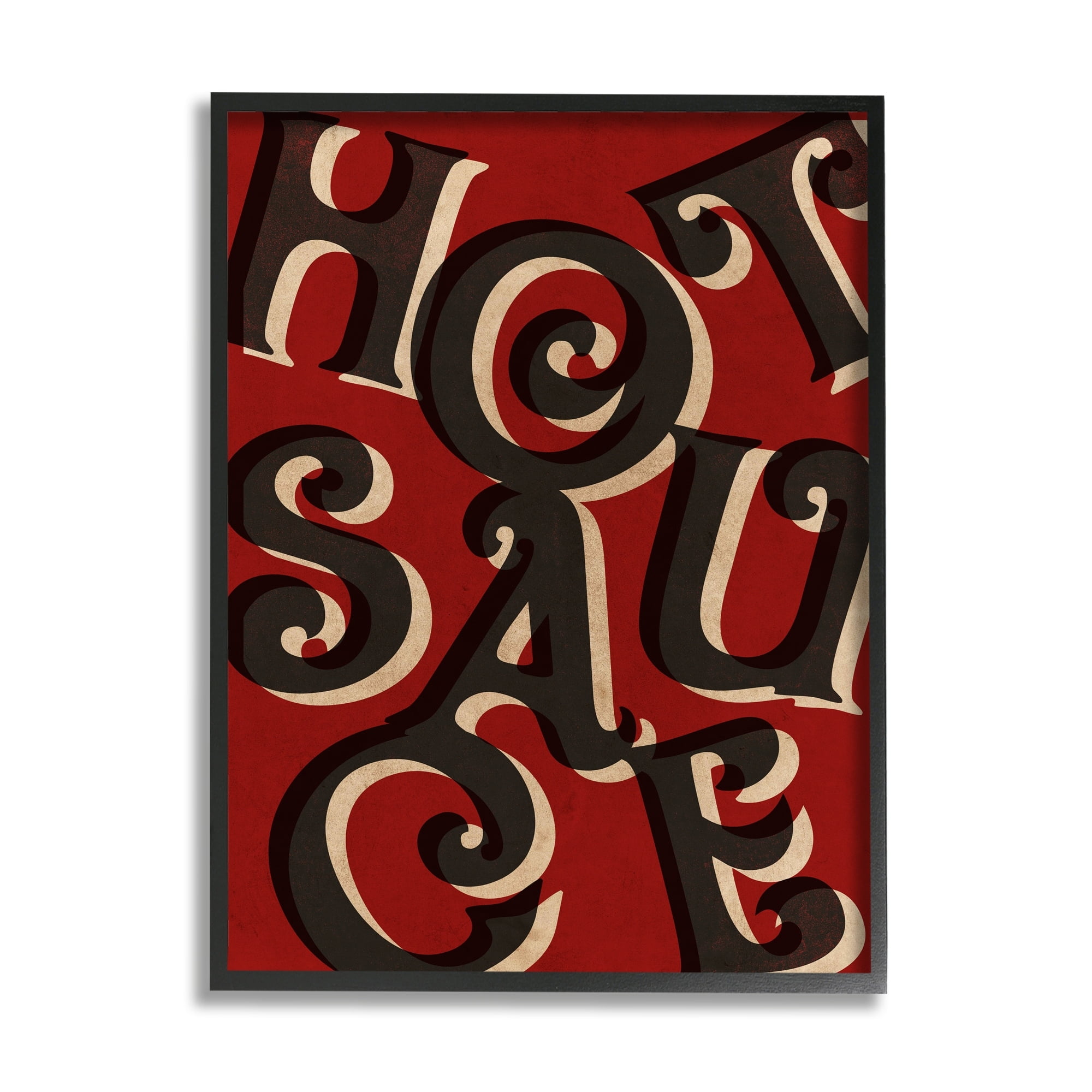 Stupell Industries Hot Sauce Curled Letters Whimsical Typography Sign Graphic Art Black Framed Art Print Wall Art, Design by Daphne Polselli