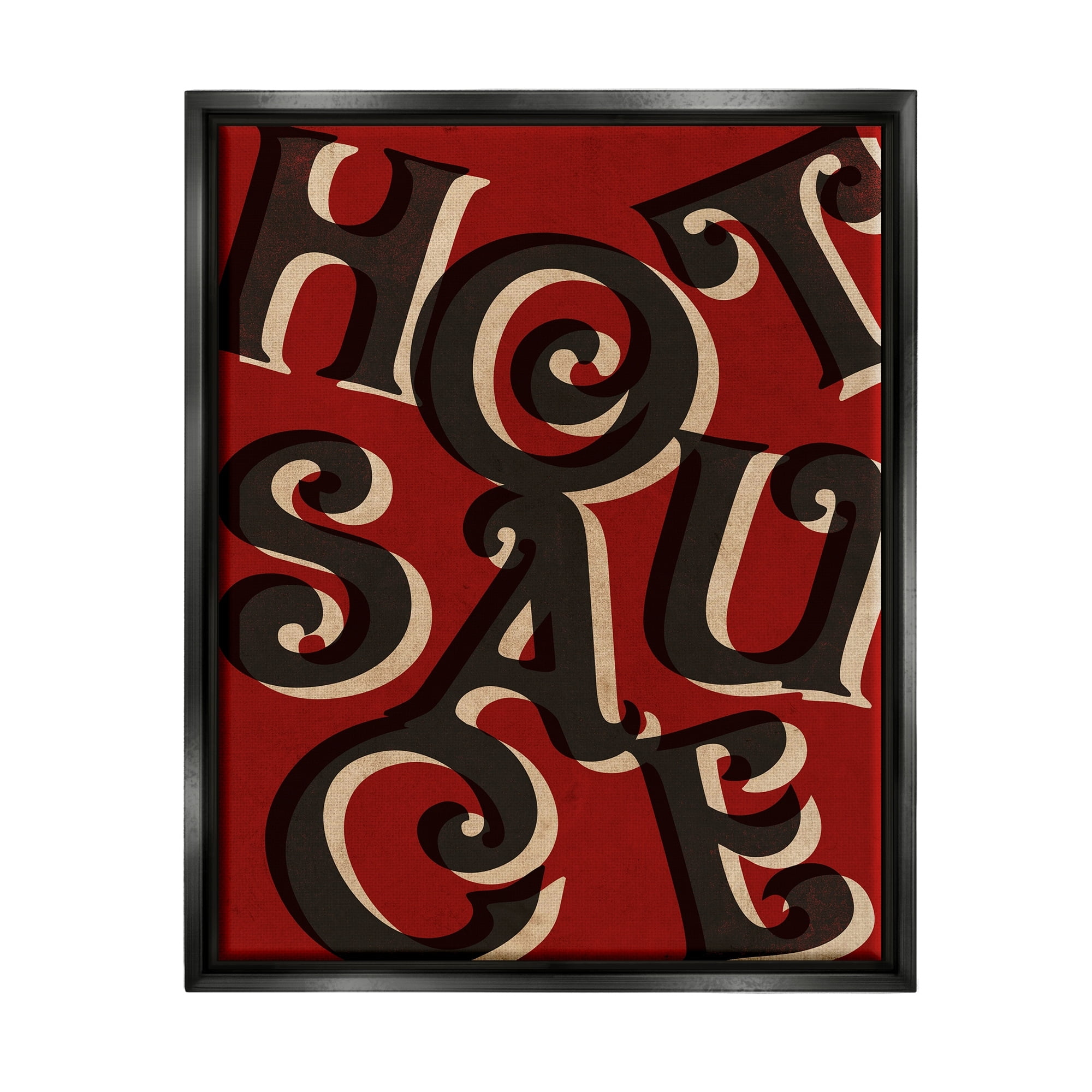 Stupell Industries Hot Sauce Curled Letters Whimsical Typography Sign Graphic Art Jet Black Floating Framed Canvas Print Wall Art, Design by Daphne Polselli