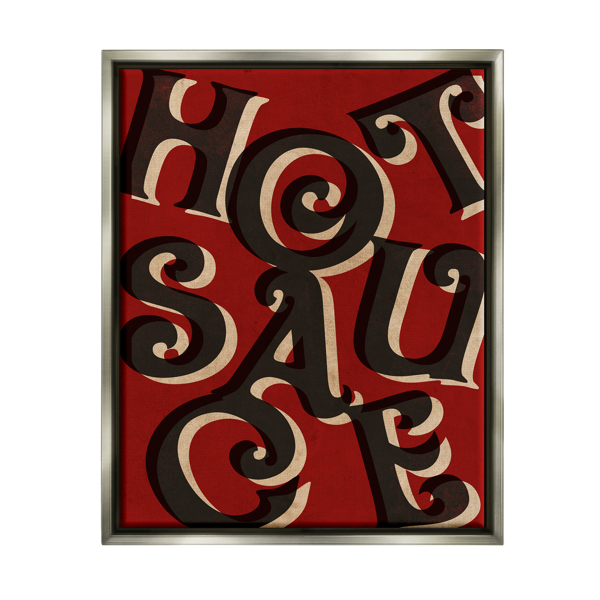Stupell Industries Hot Sauce Curled Letters Whimsical Typography Sign Graphic Art Luster Gray Floating Framed Canvas Print Wall Art, Design by Daphne Polselli