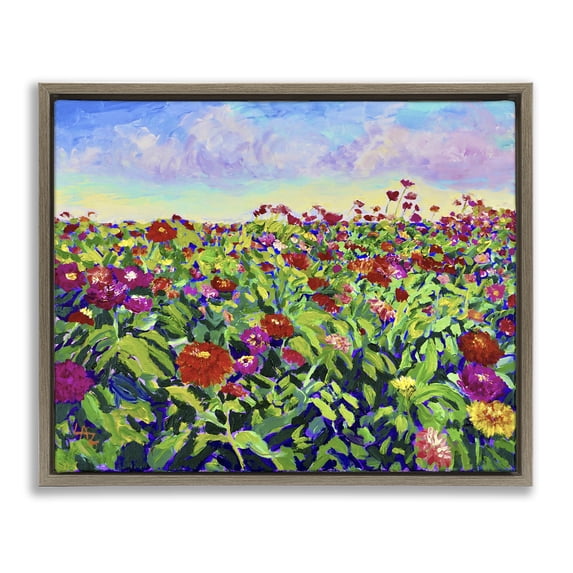 Stupell Industries Contemporary Hot Summer Blooms Brown Floating Frame Canvas Art, 31 x 25, by Lee Ann Zirbes