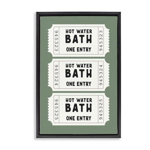 Stupell Industries Hot Water Bath Ticket Black Framed Floater Canvas Wall Art design by Lettered and Lined, 31 x 21