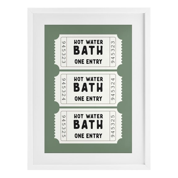Stupell Industries Hot Water Bath Ticket White Framed Print Under Glass design by Lettered and Lined, 23 x 17
