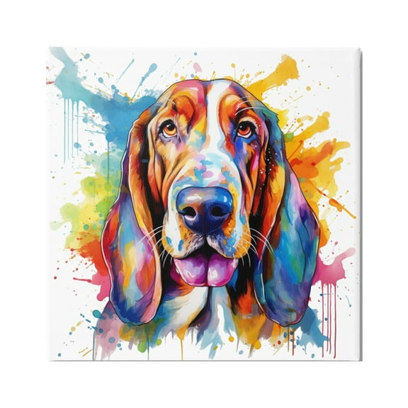 Stupell Industries Hound Dog Vibrant Splash Animals & Insects Painting Gallery Wrapped Canvas Art Print Wall Art, 17 x 17