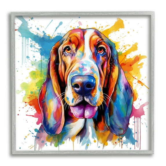 Stupell Industries Hound Dog Vibrant Splash Animals & Insects Painting Gray Framed Art Print Wall Art, 17 x 17