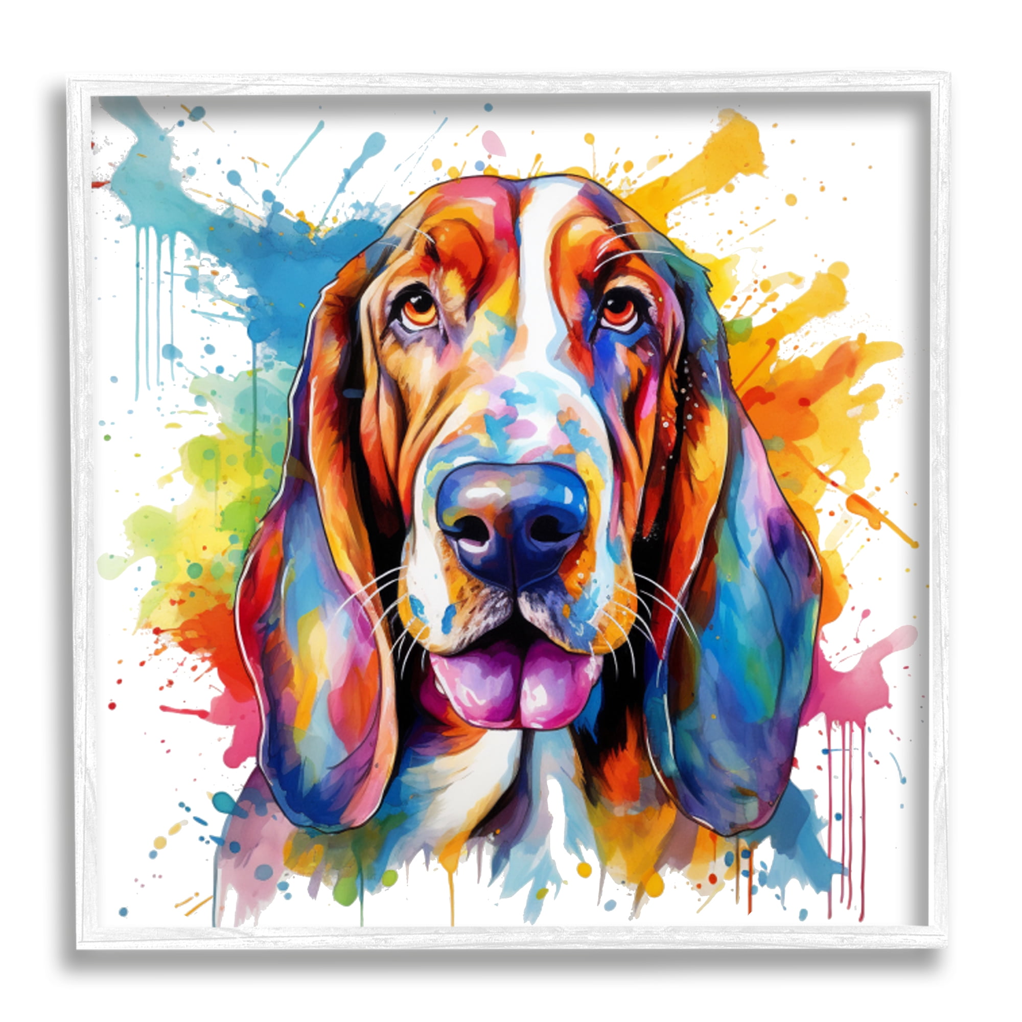 Stupell Industries Hound Dog Vibrant Splash Animals & Insects Painting White Framed Art Print Wall Art, 17 x 17