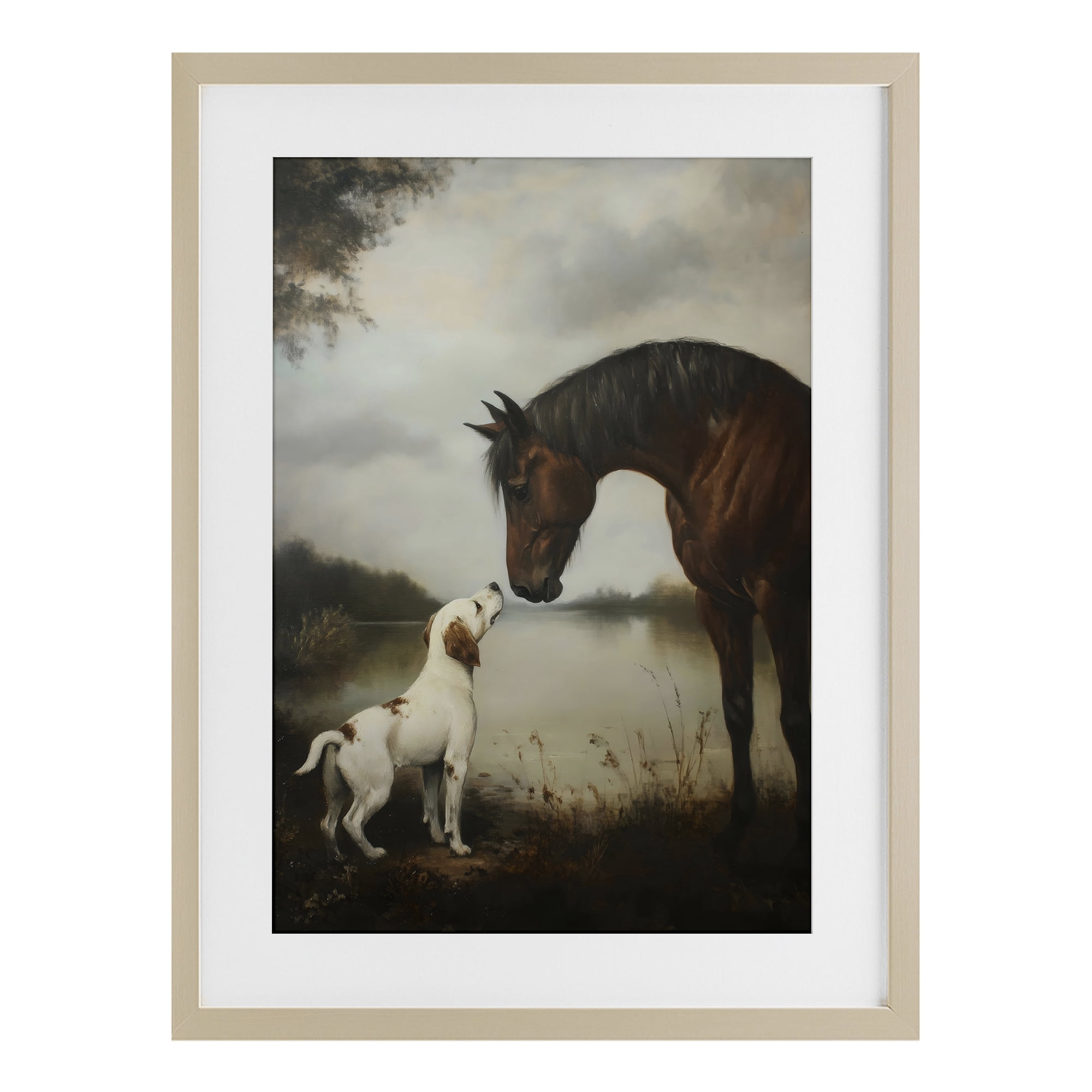 Stupell Industries Hound & Horse Companions Birch Framed Print Under Glass, design by Petal Prints Design