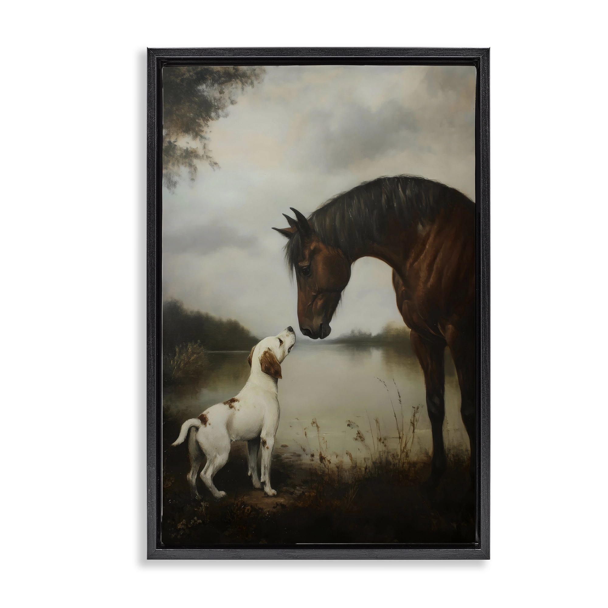 Stupell Industries Hound & Horse Companions Black Framed Floater Canvas Wall Art, design by Petal Prints Design