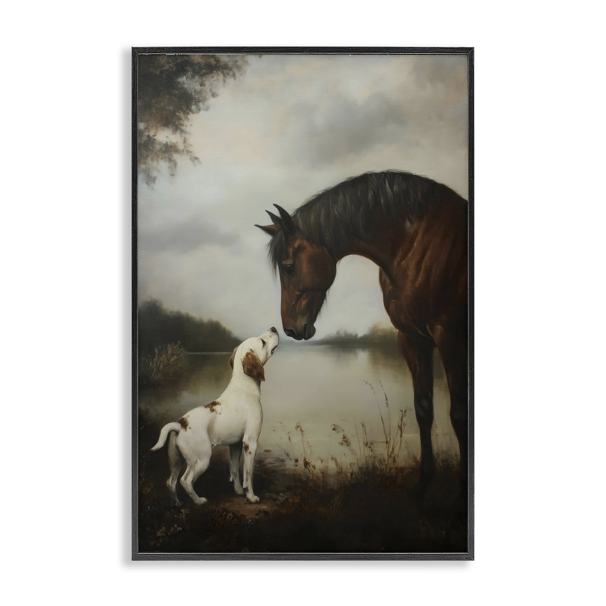 Stupell Industries Hound & Horse Companions Black Framed Giclee Art, design by Petal Prints Design
