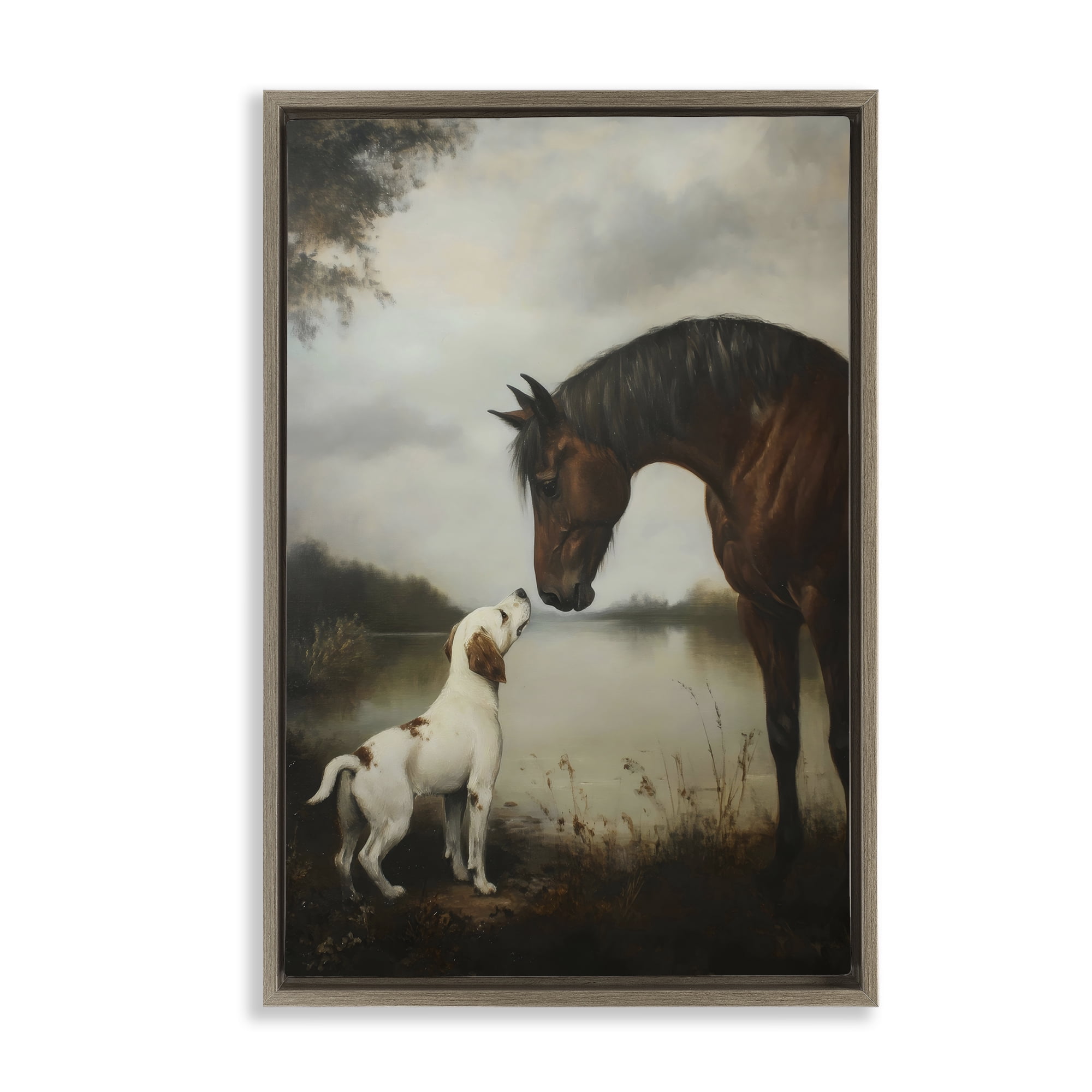 Stupell Industries Hound & Horse Companions Brown Framed Floater Canvas Wall Art, design by Petal Prints Design