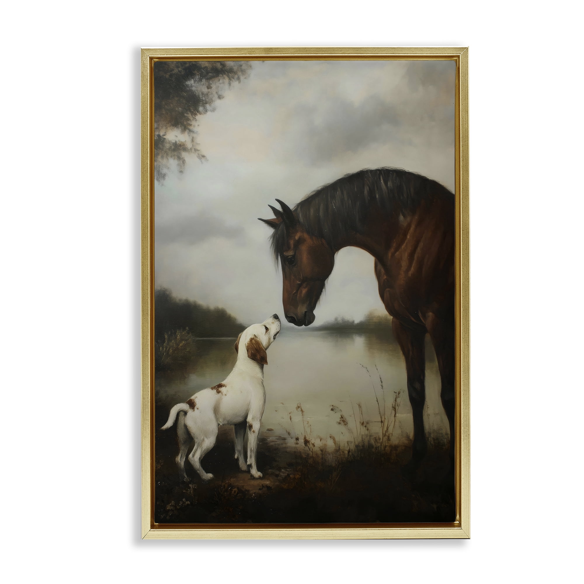 Stupell Industries Hound & Horse Companions Gold Framed Floater Canvas Wall Art, design by Petal Prints Design