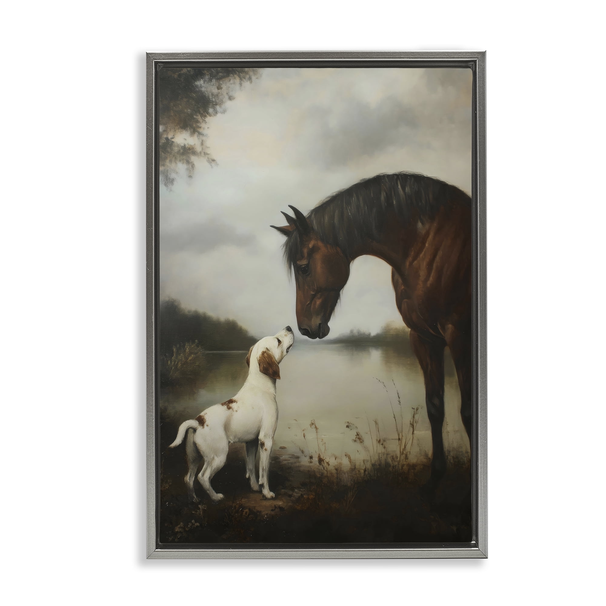 Stupell Industries Hound & Horse Companions Gray Framed Floater Canvas Wall Art, design by Petal Prints Design