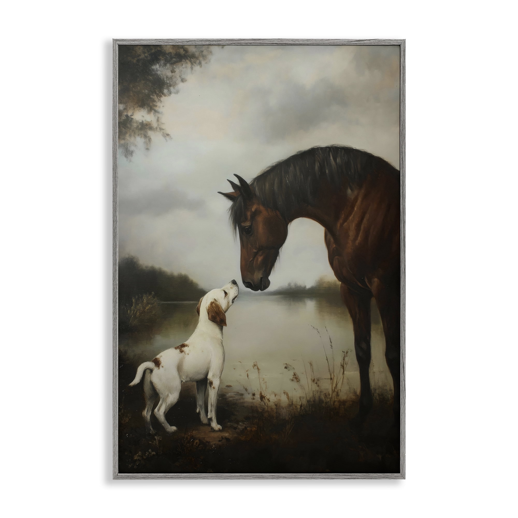 Stupell Industries Hound & Horse Companions Gray Framed Giclee Art, design by Petal Prints Design