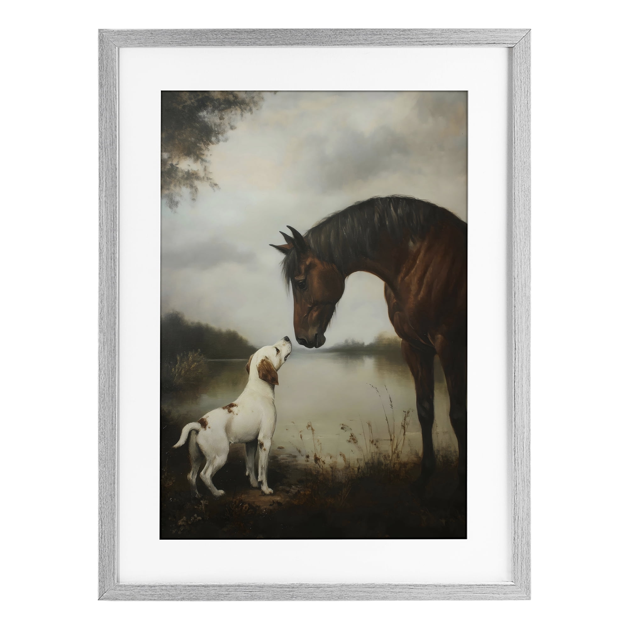 Stupell Industries Hound & Horse Companions Gray Framed Print Under Glass, design by Petal Prints Design