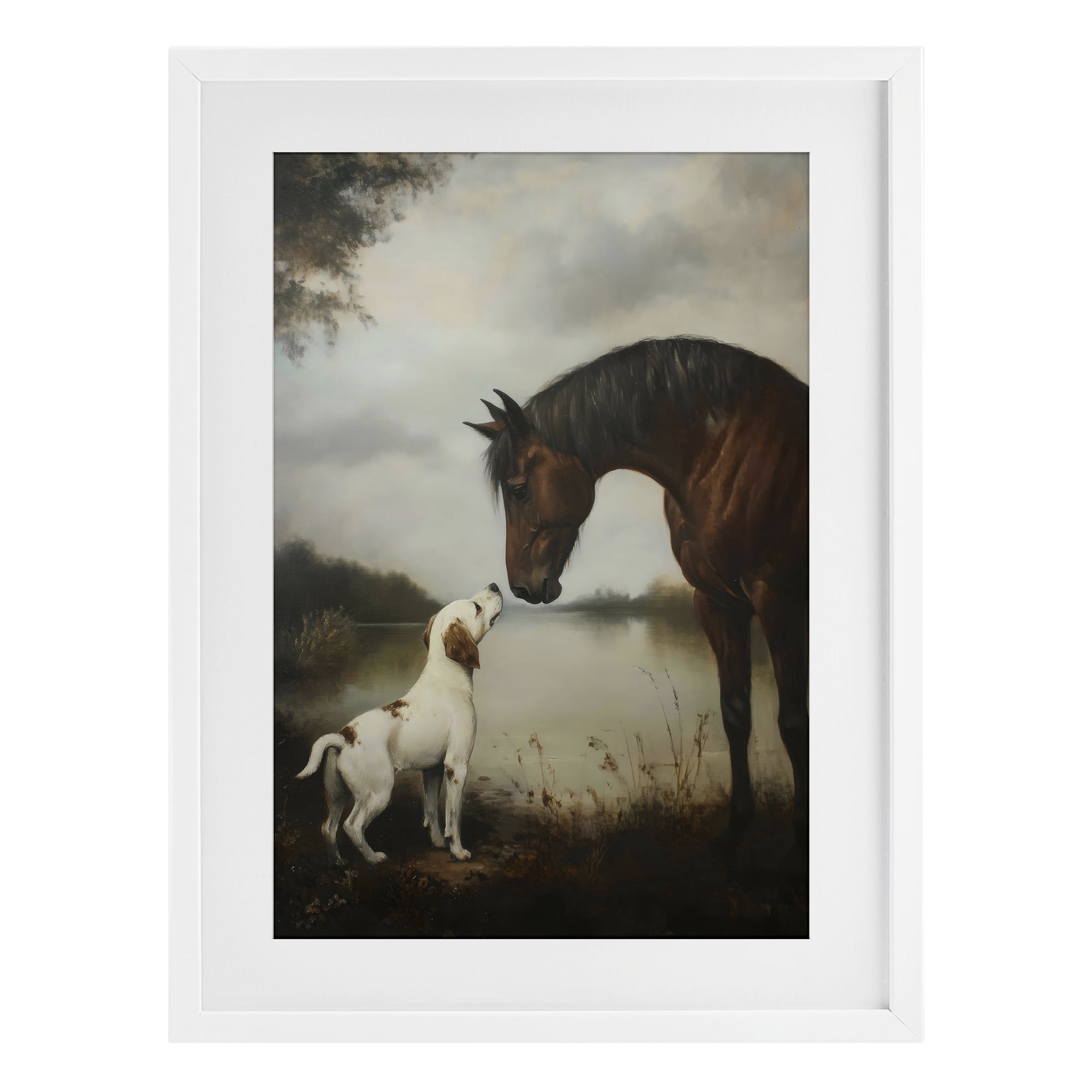 Stupell Industries Hound & Horse Companions White Framed Print Under Glass, design by Petal Prints Design