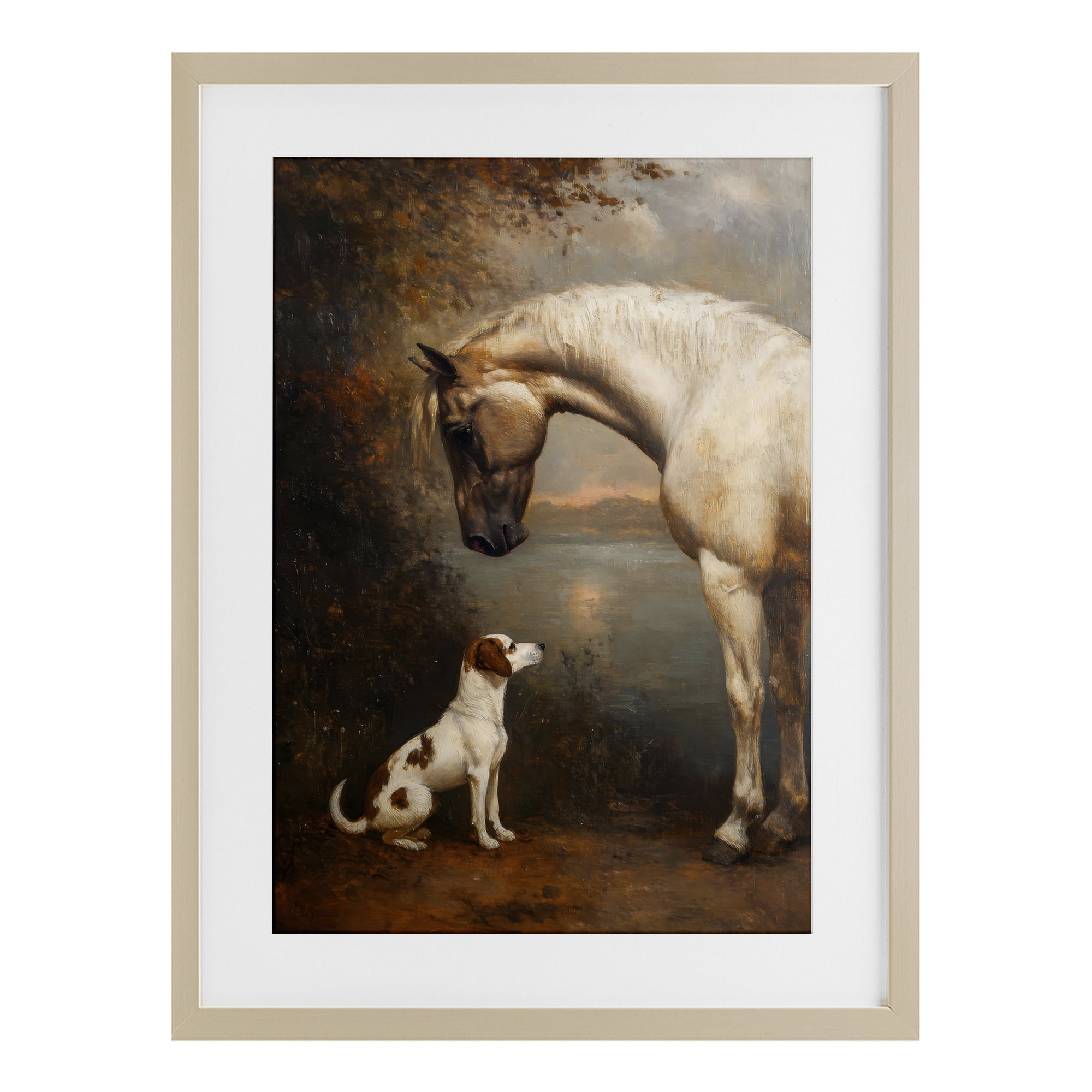Stupell Industries Hound & Horse Vintage View Birch Framed Print Under Glass, design by Petal Prints Design