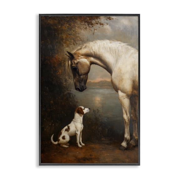 Stupell Industries Victorian Hound & Horse Vintage View Black Framed Giclee Art, 12 x 18, by Petals Prints Design