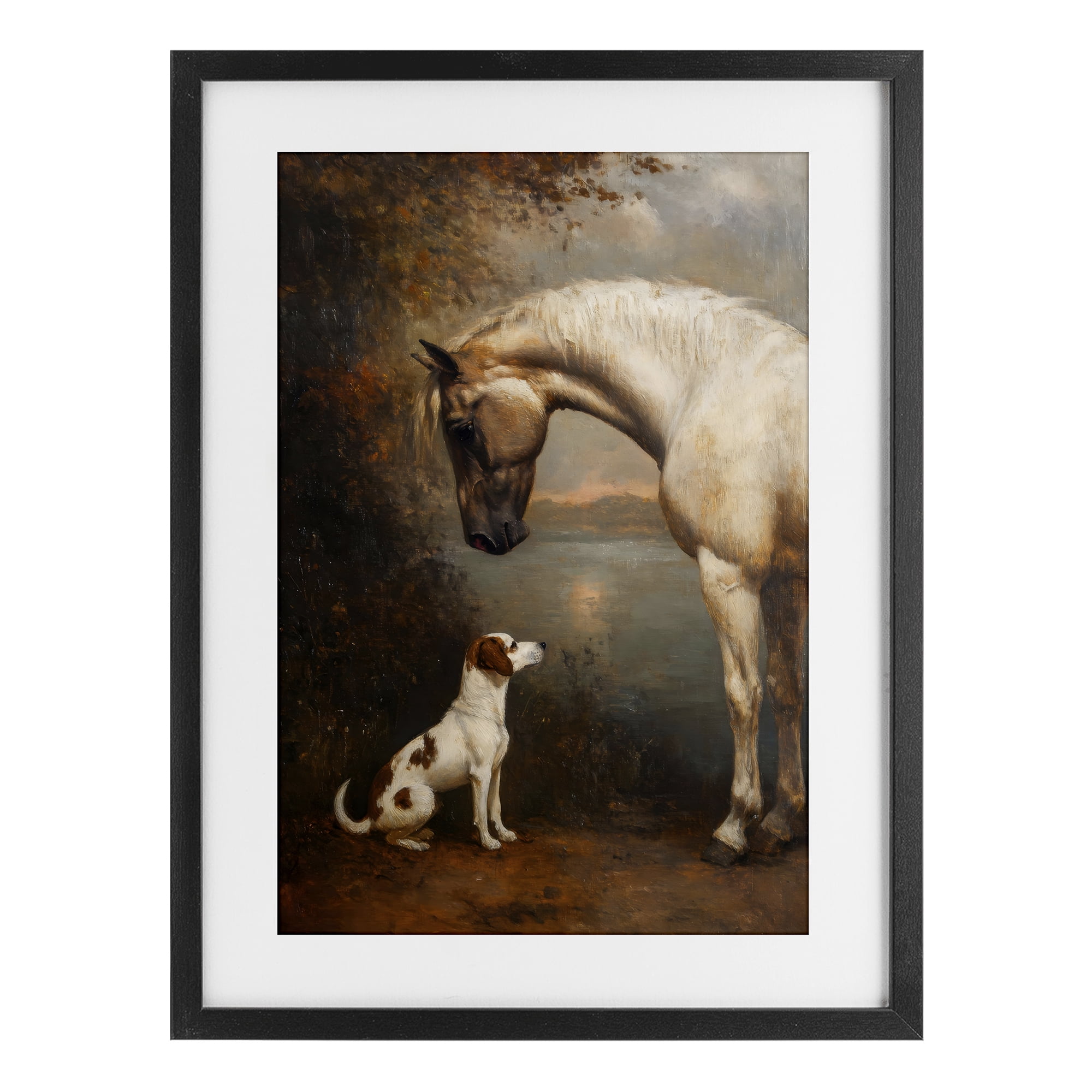 Stupell Industries Hound & Horse Vintage View Black Framed Print Under Glass, design by Petal Prints Design