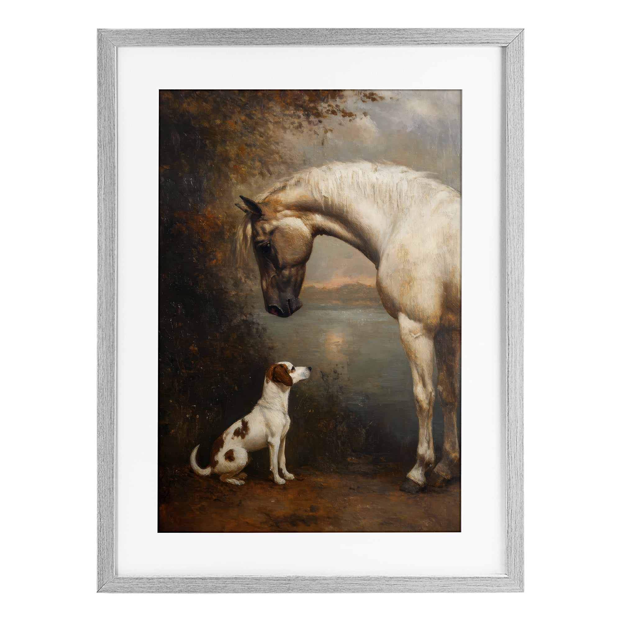 Stupell Industries Hound & Horse Vintage View Gray Framed Print Under Glass, design by Petal Prints Design