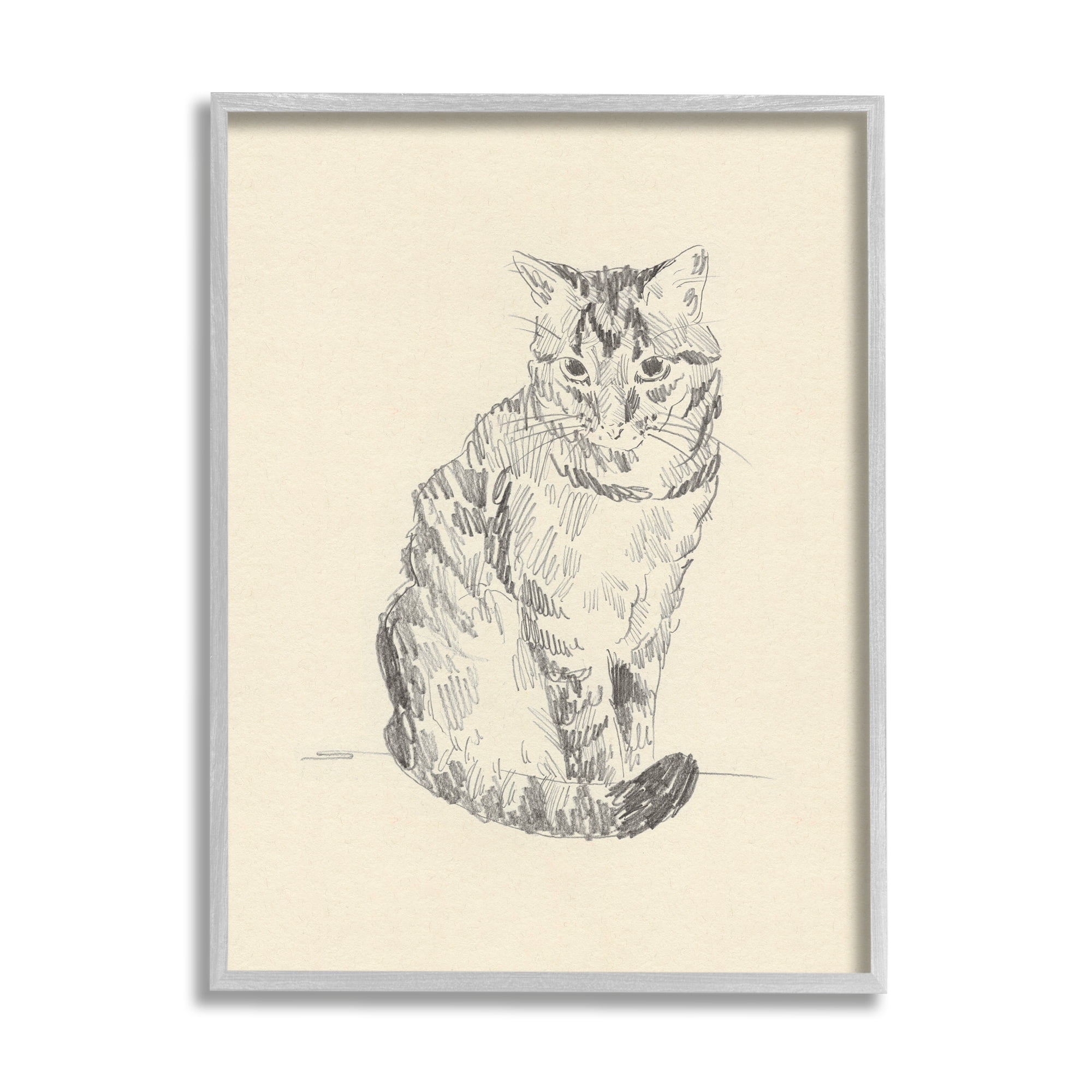 Stupell Industries House Cat Pet Portrait Pencil Sketch Traditional Illustration, 11 x 14, Design by Jacob Green