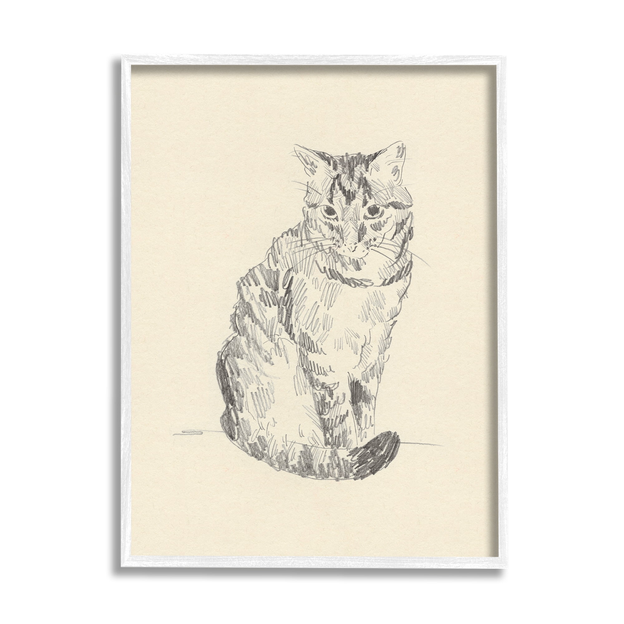 Stupell Industries House Cat Pet Portrait Pencil Sketch Traditional Illustration, 16 x 20, Design by Jacob Green