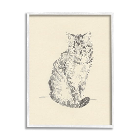Stupell Industries House Cat Pet Portrait Pencil Sketch Traditional Illustration, 16 x 20, Design by Jacob Green