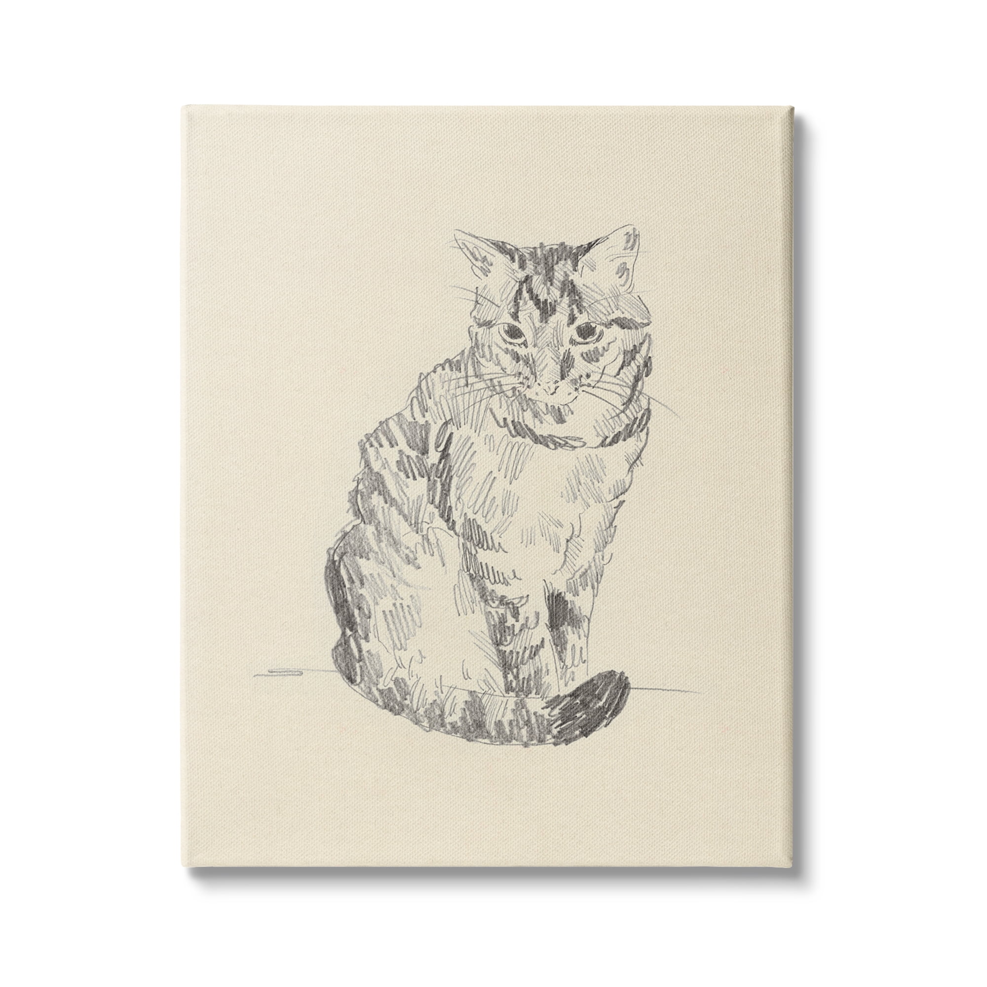 Stupell Industries House Cat Pet Portrait Pencil Sketch Traditional Illustration, 24 x 30, Design by Jacob Green