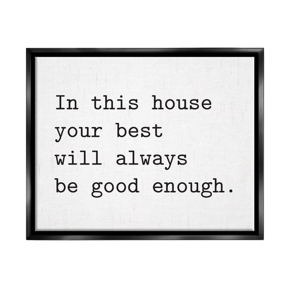 Stupell Industries In This House Encouraging Family Quote Sign Graphic Art Jet Black Floating Framed Canvas Print Wall Art, Design by Lettered and Lined