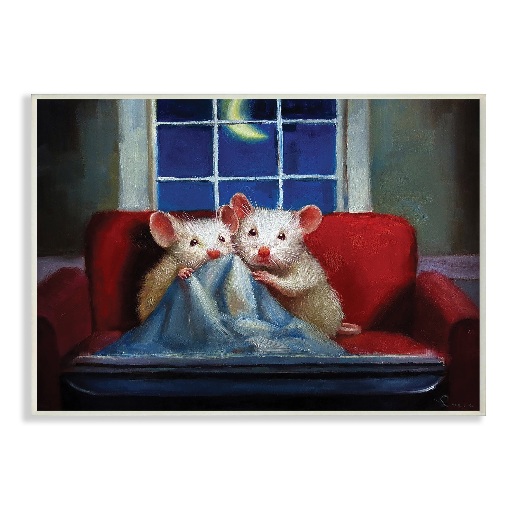 Stupell Industries House Mice Snuggling Under Blanket Watching TV,10 x 15,Designed by Lucia Heffernan