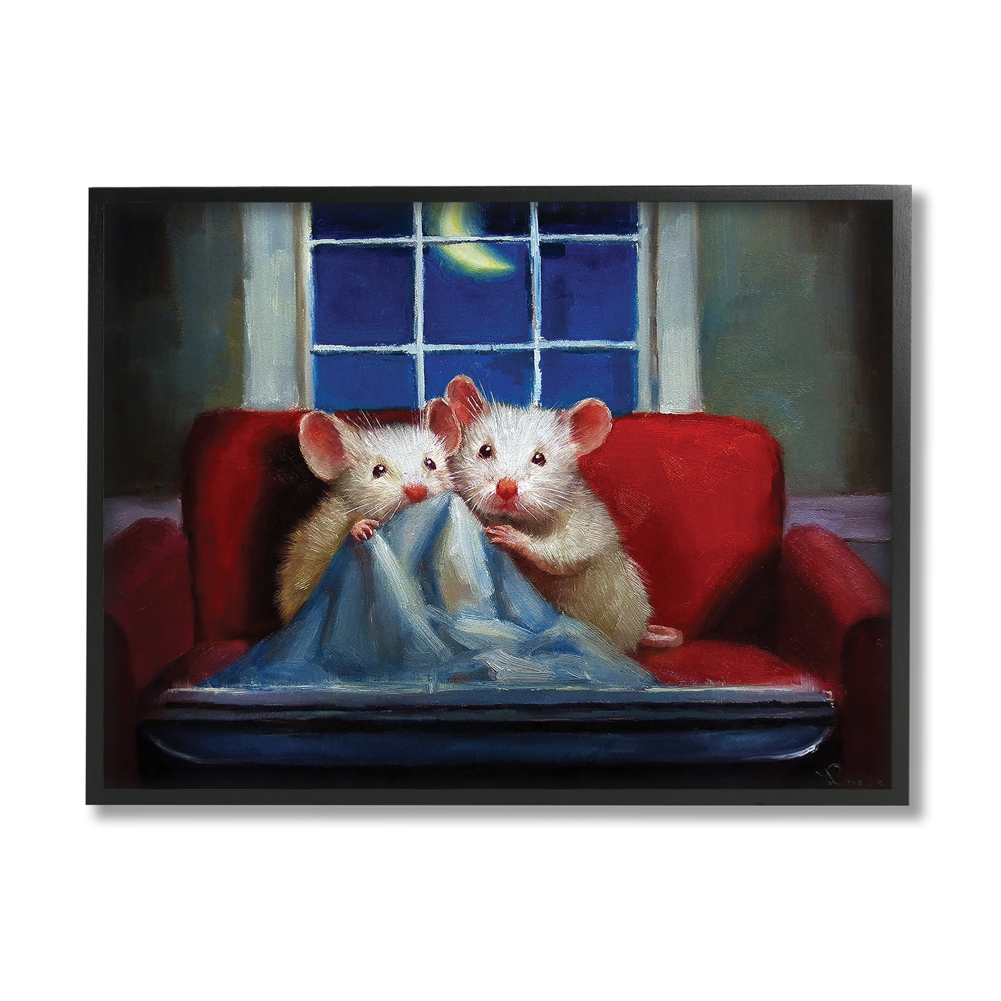 Stupell Industries House Mice Snuggling Under Blanket Watching TV,24 x 30,Designed by Lucia Heffernan
