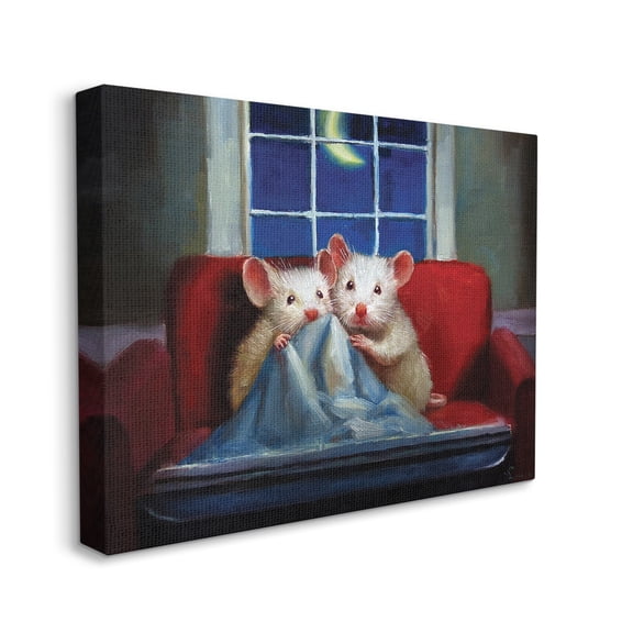 Stupell Industries House Mice Snuggling Under Blanket Watching TV,24 x 30,Designed by Lucia Heffernan