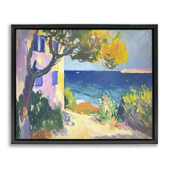 Stupell Industries House On Coastline Coastal Painting Black Floater Framed Canvas Art Print Wall Art, 31 x 25