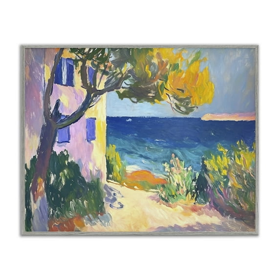 Stupell Industries House On Coastline Coastal Painting Gray Framed Art Print Wall Art, 14 x 11