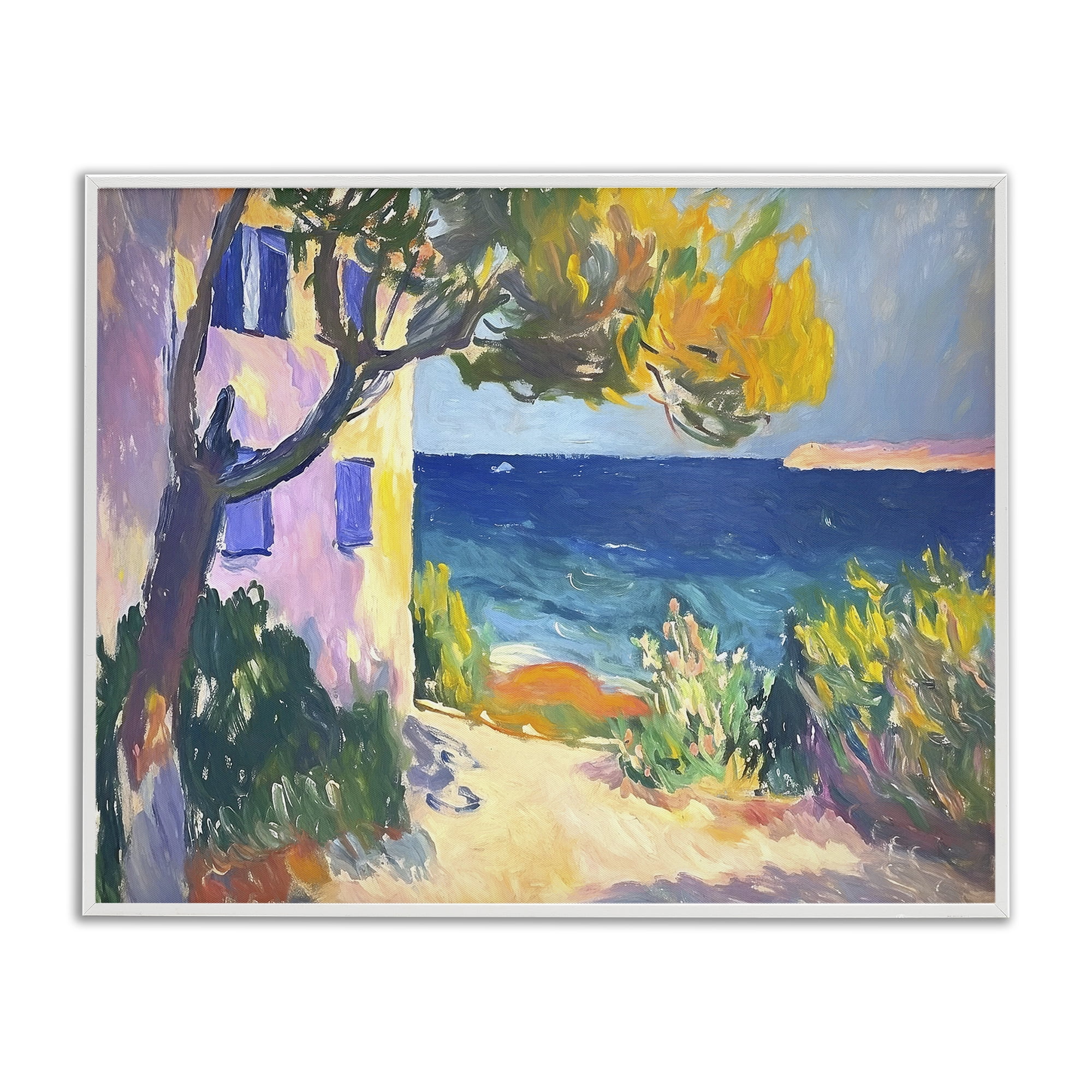 Stupell Industries House On Coastline Coastal Painting White Framed Art Print Wall Art, 30 x 24