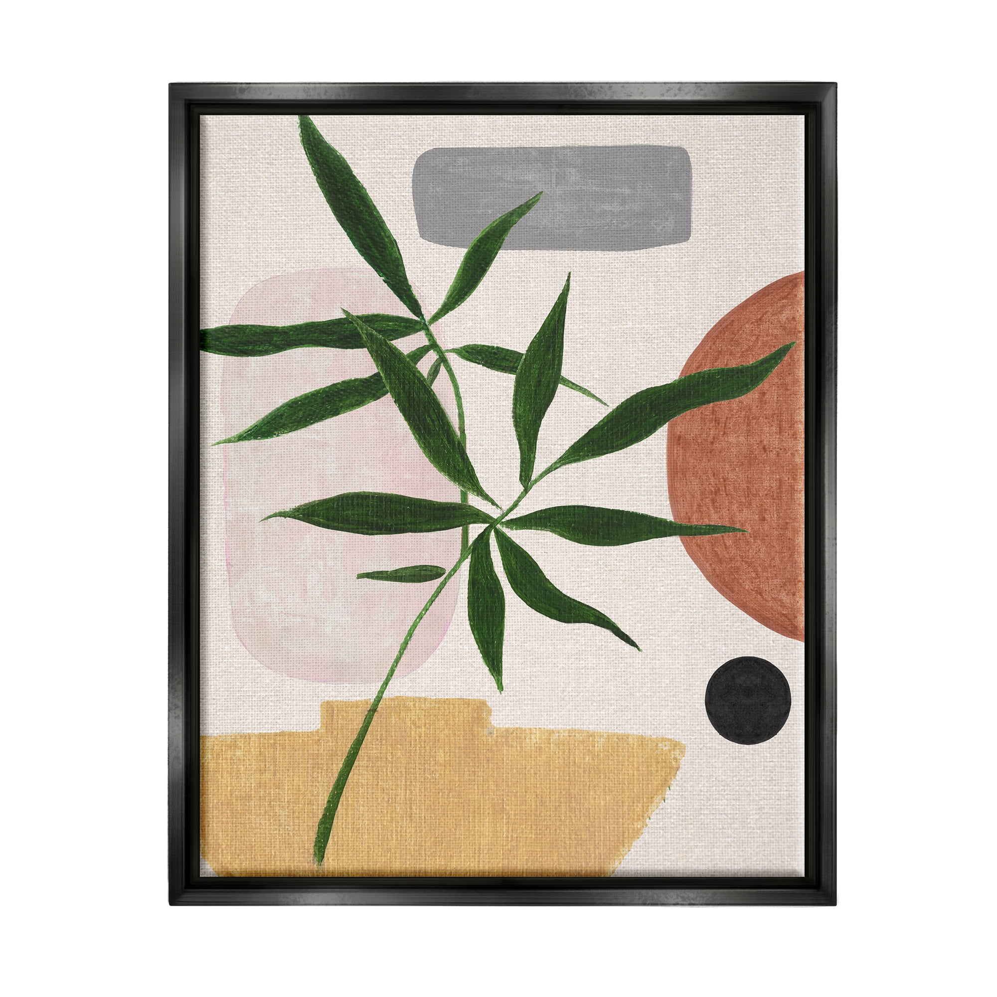 Stupell Industries House Plant & Abstract Shapes Botanical & Floral Painting Black Floater Framed Canvas Art Print Wall Art, 25 x 31