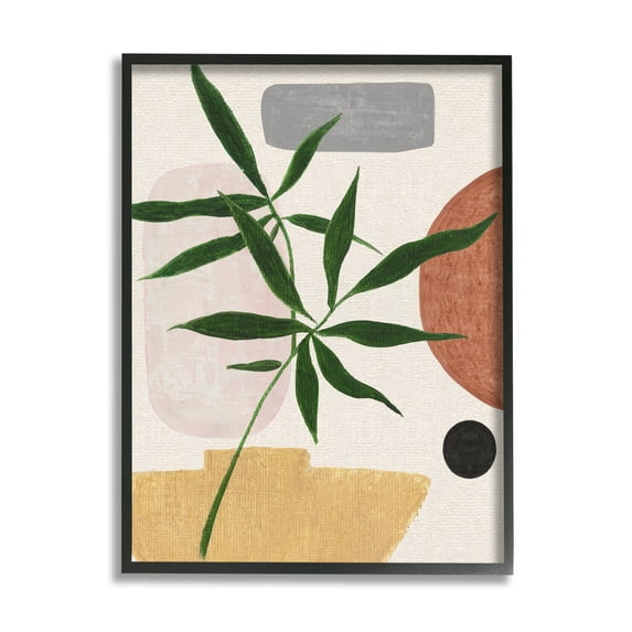 Stupell Industries House Plant & Abstract Shapes Botanical & Floral Painting Black Framed Art Print Wall Art, 16 x 20