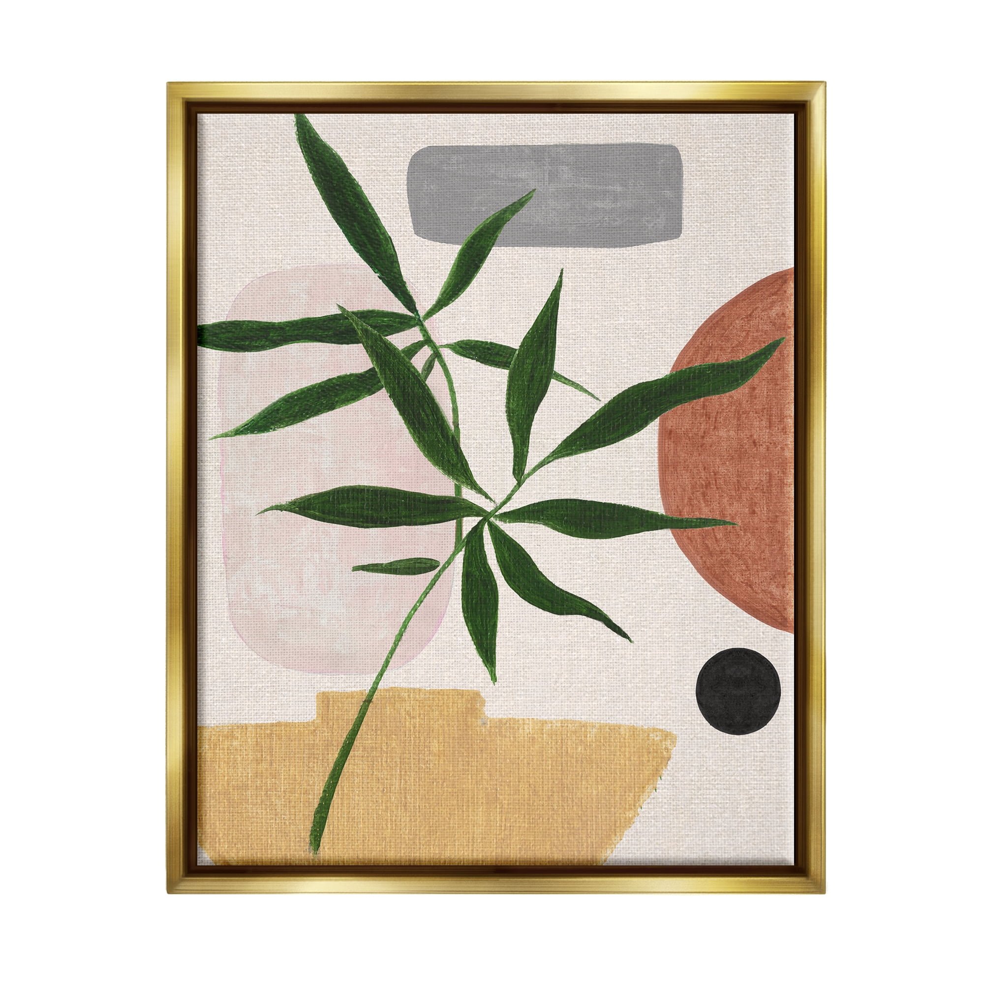Stupell Industries House Plant & Abstract Shapes Botanical & Floral Painting Gold Floater Framed Canvas Art Print Wall Art, 25 x 31
