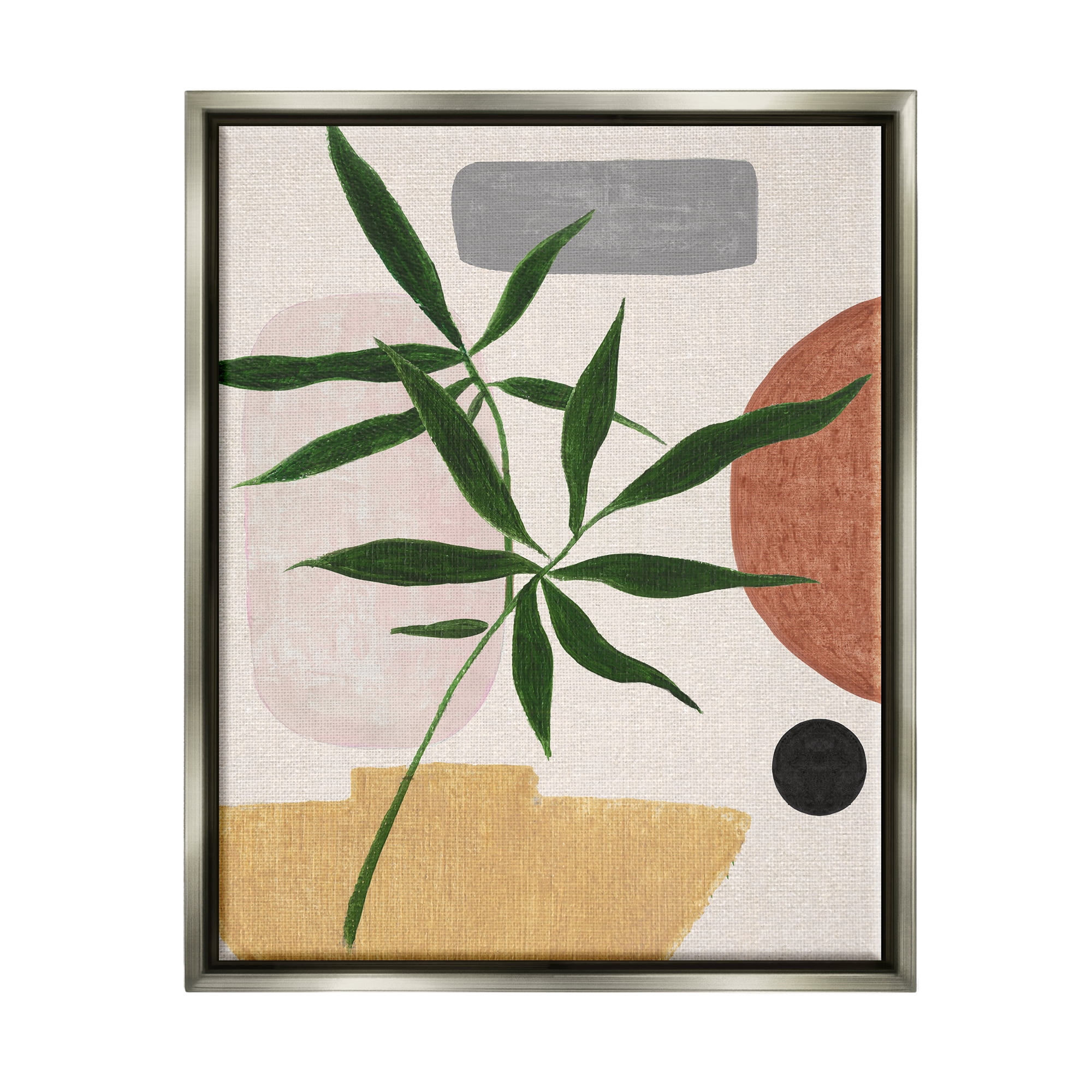 Stupell Industries House Plant & Abstract Shapes Botanical & Floral Painting Gray Floater Framed Canvas Art Print Wall Art, 25 x 31