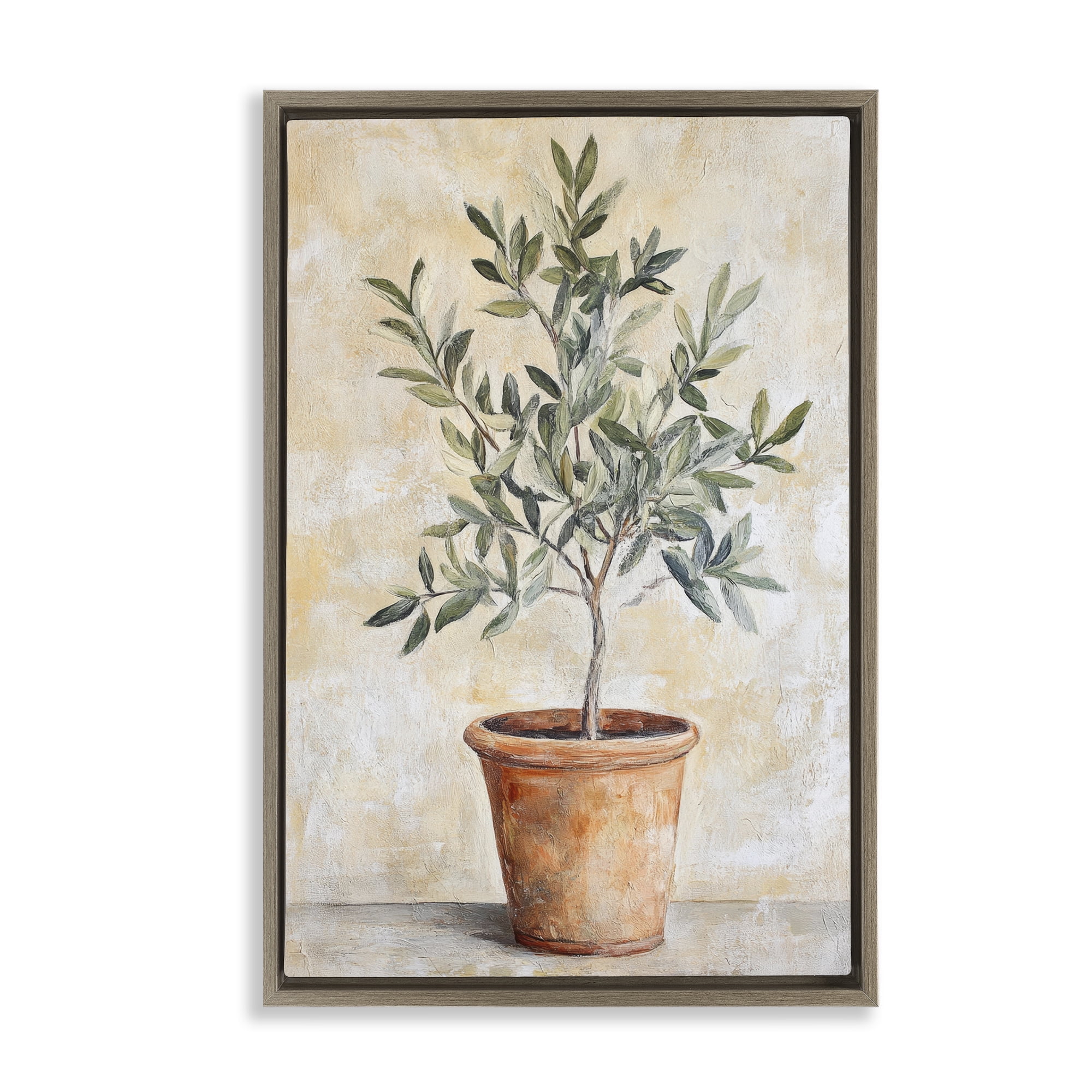 Stupell Industries House Plant in Terracotta Brown Framed Floater Canvas Wall Art, design by Petal Prints Design