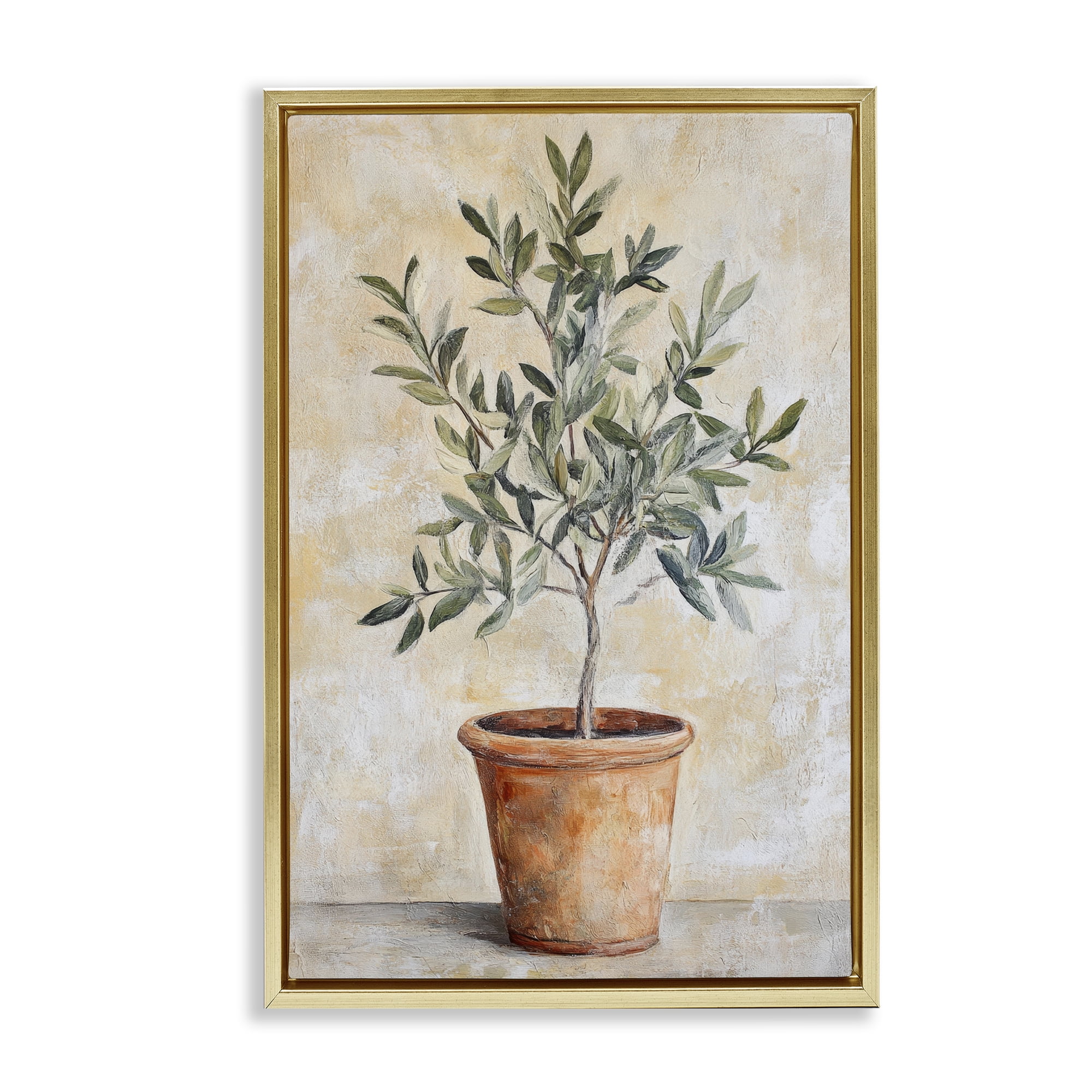 Stupell Industries House Plant in Terracotta Gold Framed Floater Canvas Wall Art, design by Petal Prints Design