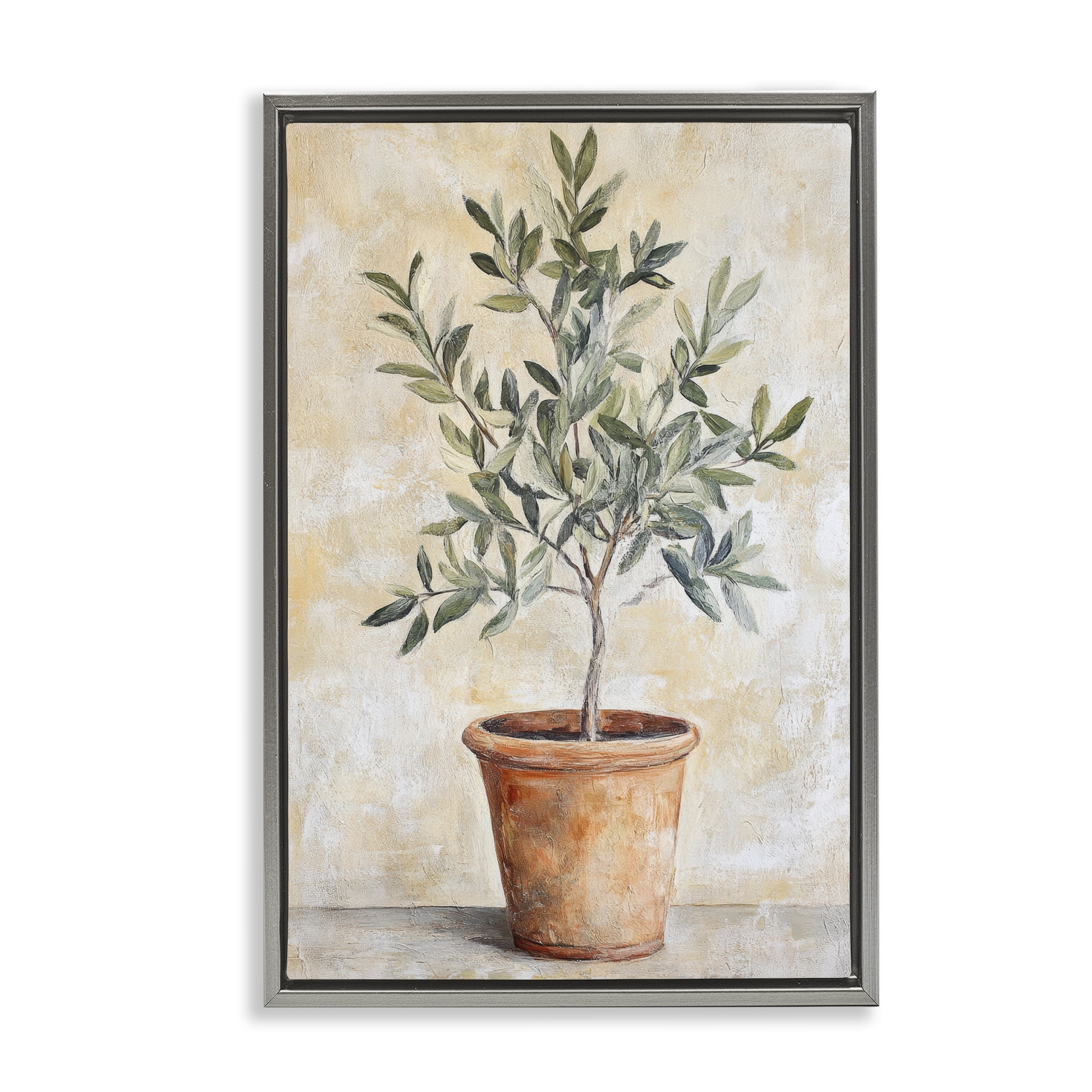 Stupell Industries House Plant in Terracotta Gray Framed Floater Canvas Wall Art, design by Petal Prints Design