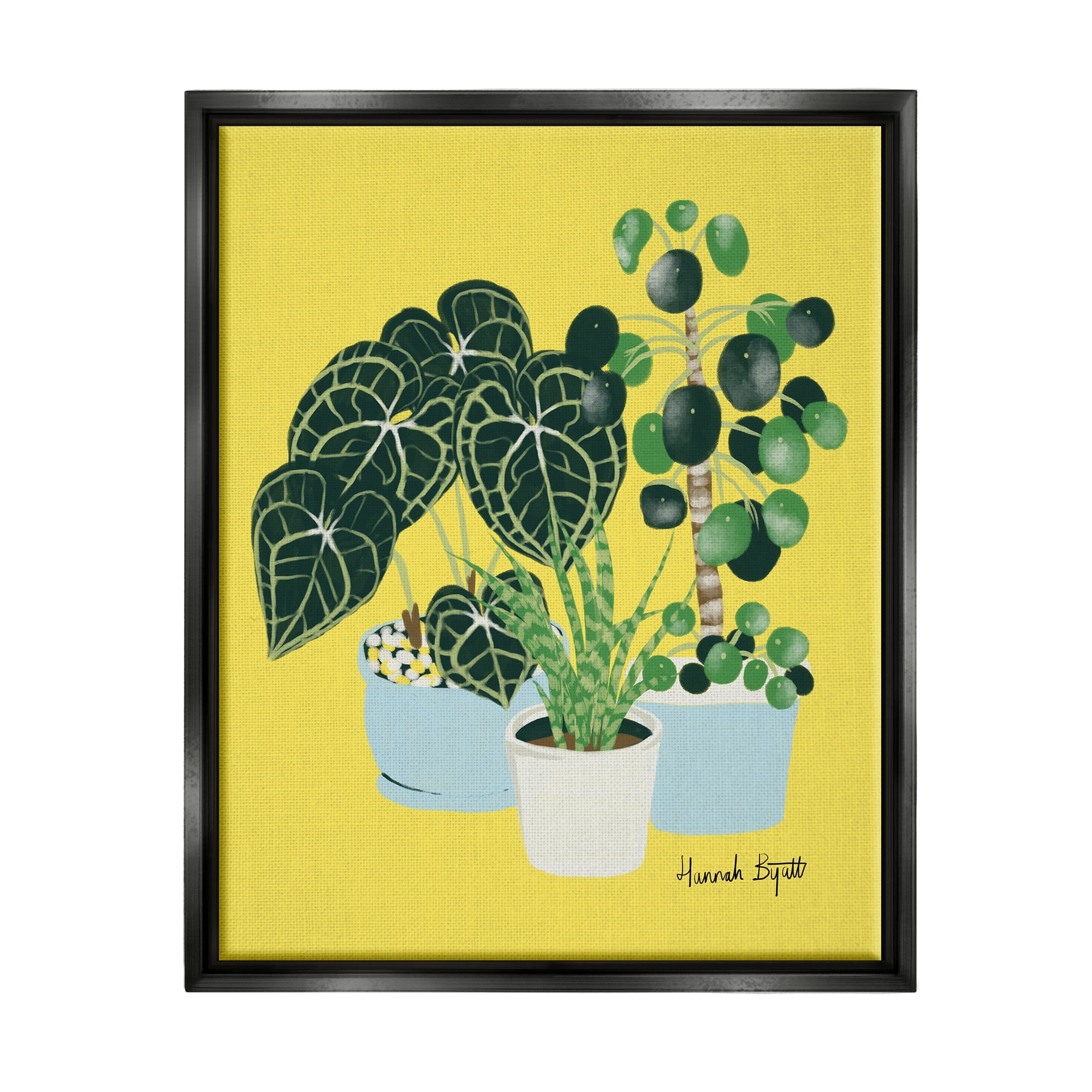 Stupell Industries House Plants on Yellow Botanical & Floral Painting Black Floater Framed Art Print Wall Art, 25 x 31