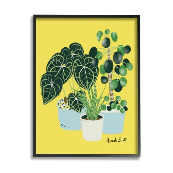 Stupell Industries House Plants on Yellow Botanical & Floral Painting Black Framed Art Print Wall Art, 24 x 30