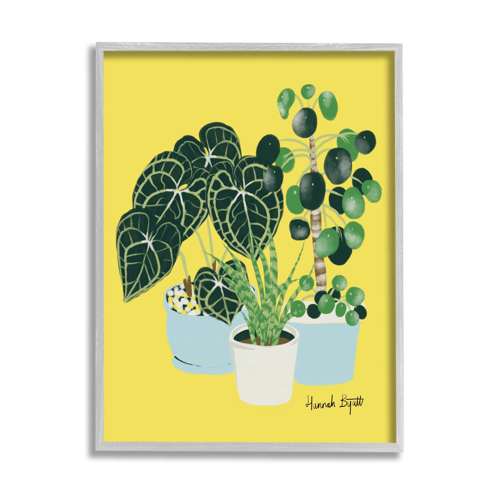 Stupell Industries House Plants on Yellow Botanical & Floral Painting Gray Framed Art Print Wall Art, 24 x 30