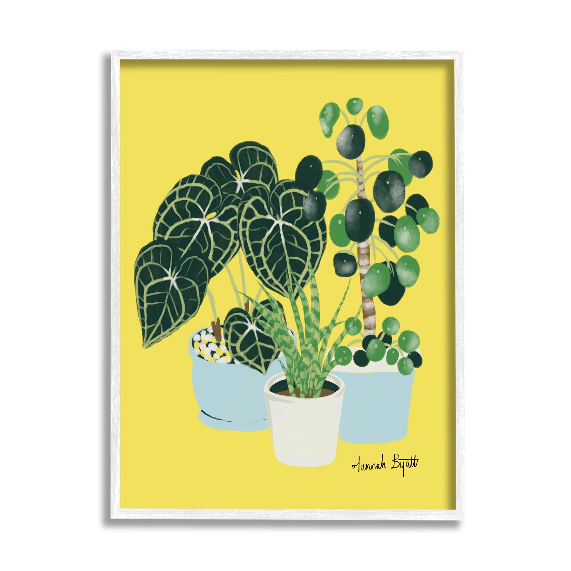 Stupell Industries House Plants on Yellow Botanical & Floral Painting White Framed Art Print Wall Art, 16 x 20